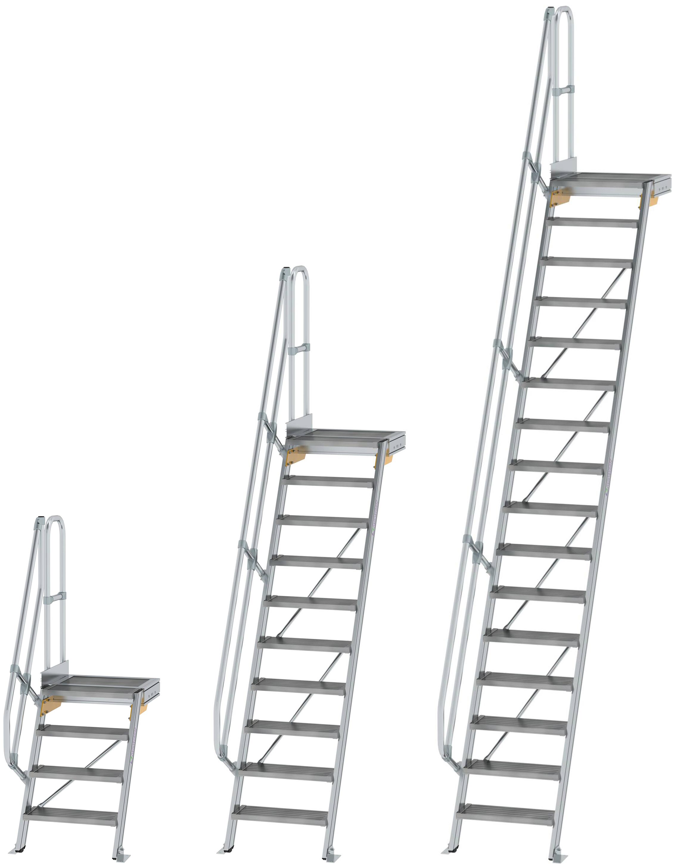 Günzburger Podesttreppe 60° - 600 mm breit - mit einem Handlauf Alutreppe mit Stufenbreite 600 mm - Stufenausführung Alu gerieft (GB-C-600364) Bild-01