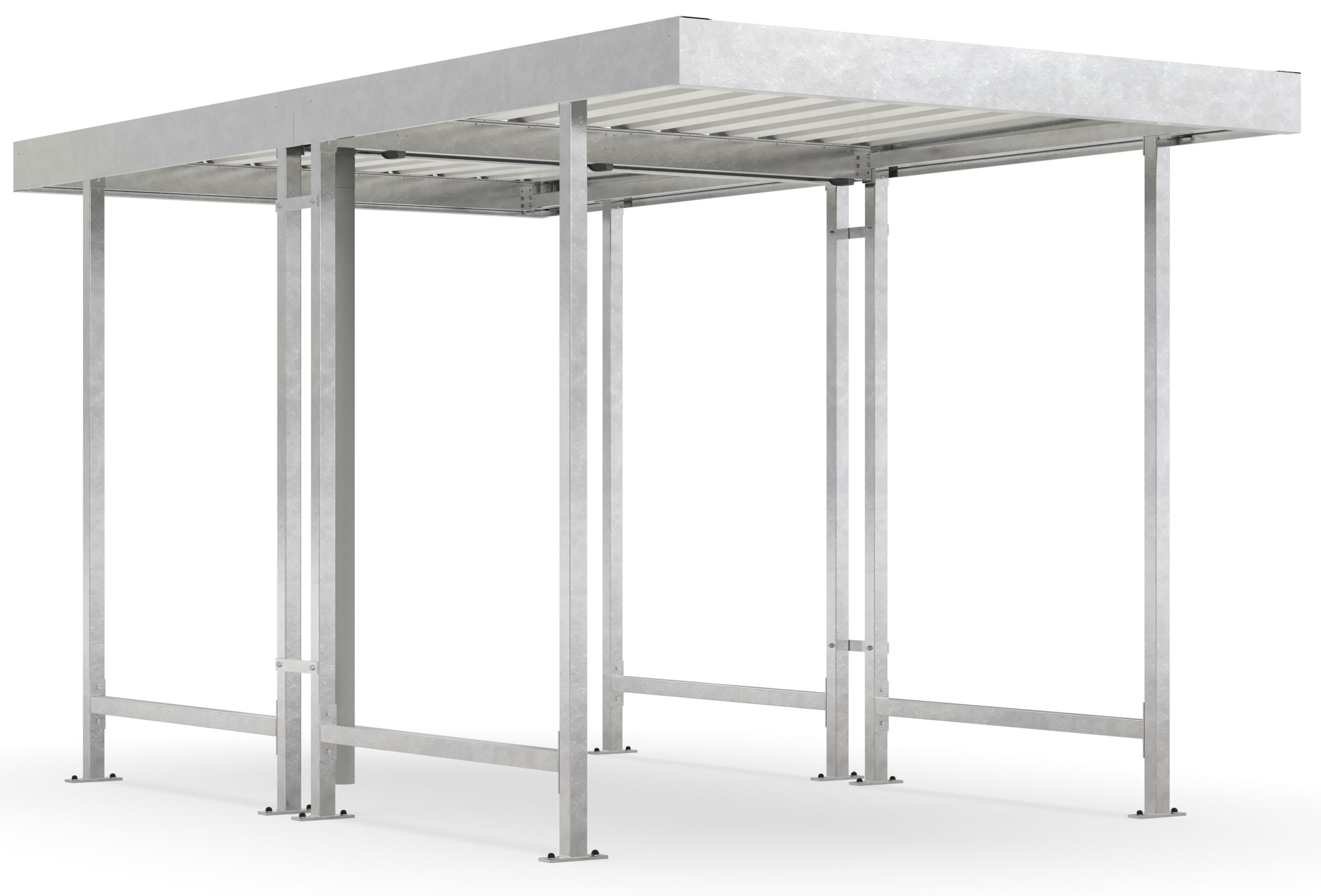 WSM Überdachung Leipzig doppelseitig - L40 Grundeinheit Bausatz - Verzinkt Unterstand Stahl verzinkt mit Trapezblechdach grauweiß - Fahrradunterstand ohne Wandelemente (WSM-102001614) Bild-01