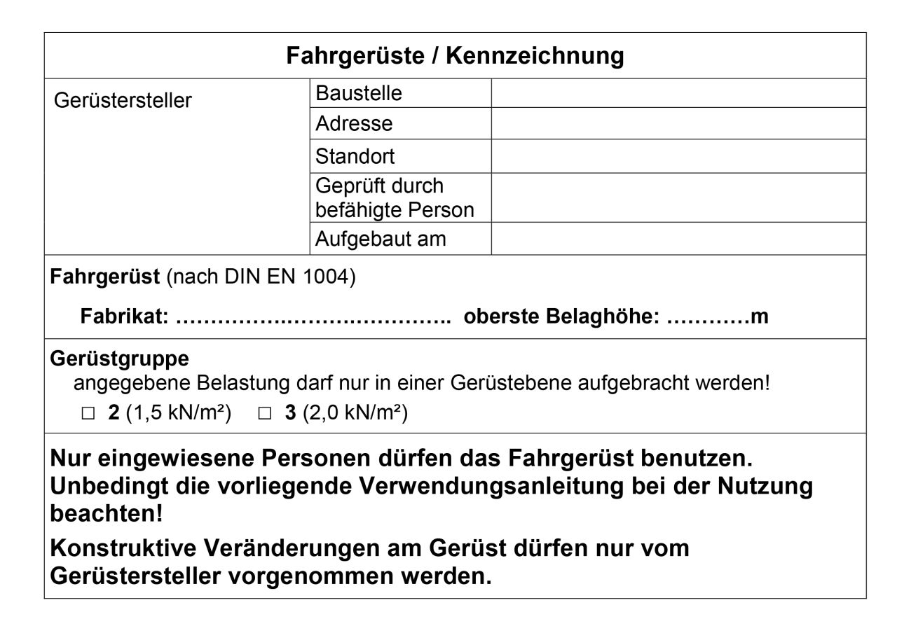 Krause Rollgerüst Kennzeichnungsblock