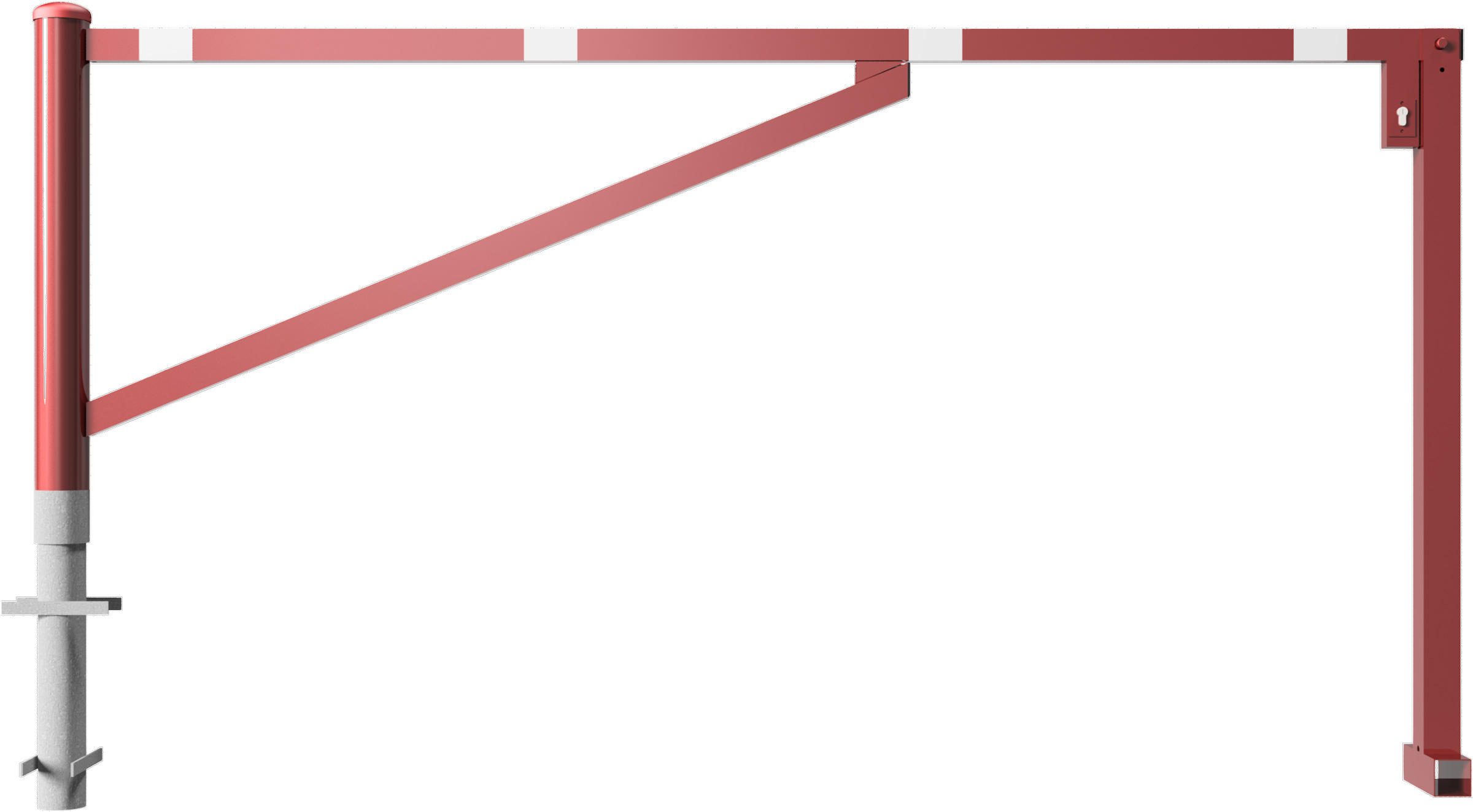 Schake Drehschranke mit 2 Auflagestützen - Schrankenbaum 60 x 40 mm OEP rot | weiß - 2500 mm