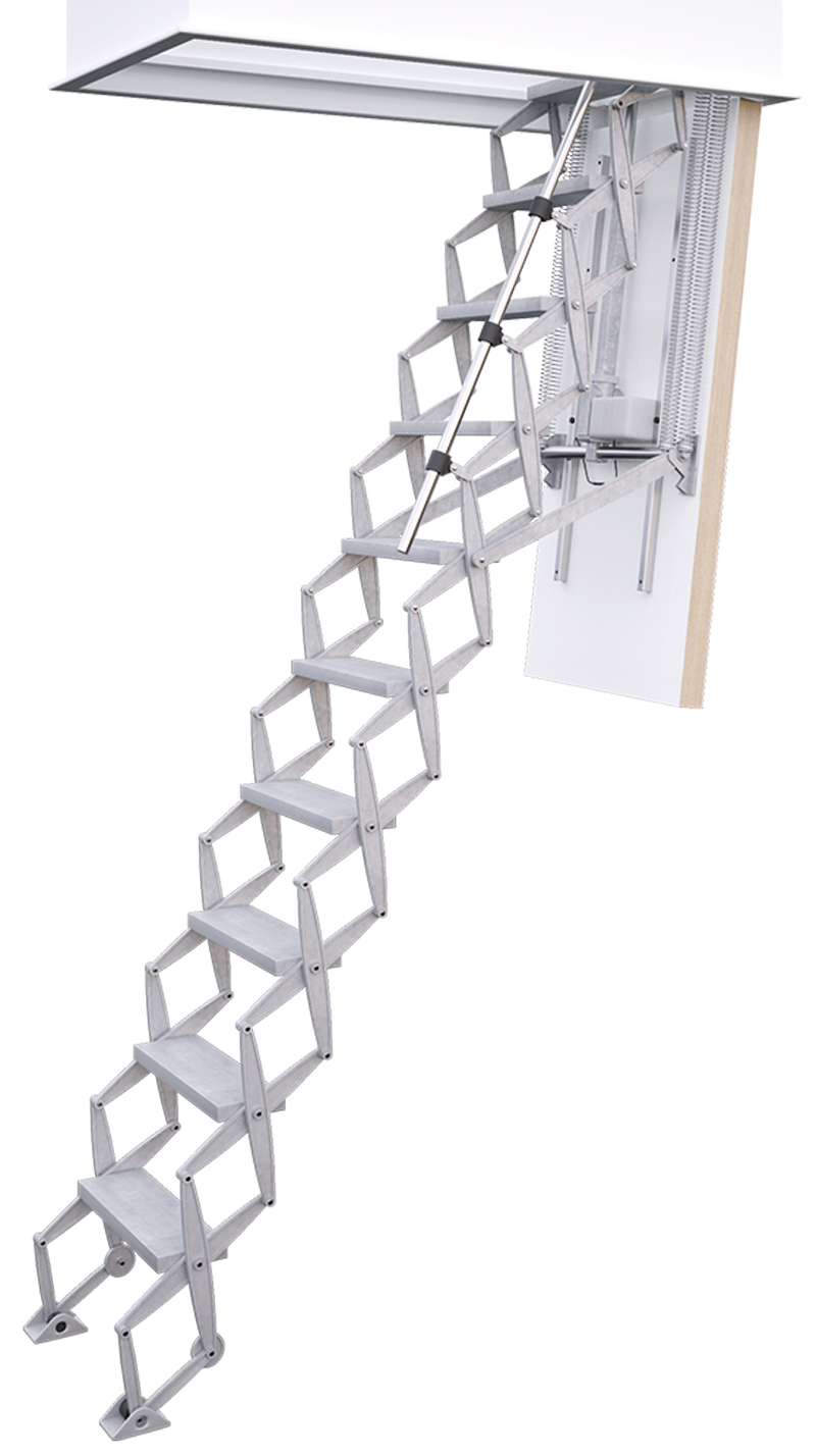 Roto Scherentreppe Aluminium Elektro Raumhöhe 220 - 279 cm | Rohbaumaß 120 x 70 cm Dachbodentreppe mit Motor und Schnappriegelverschluss | 0,58 W/m²K mit Lukendeckel 62 mm Stärke (RT-C116-61874) Bild-01