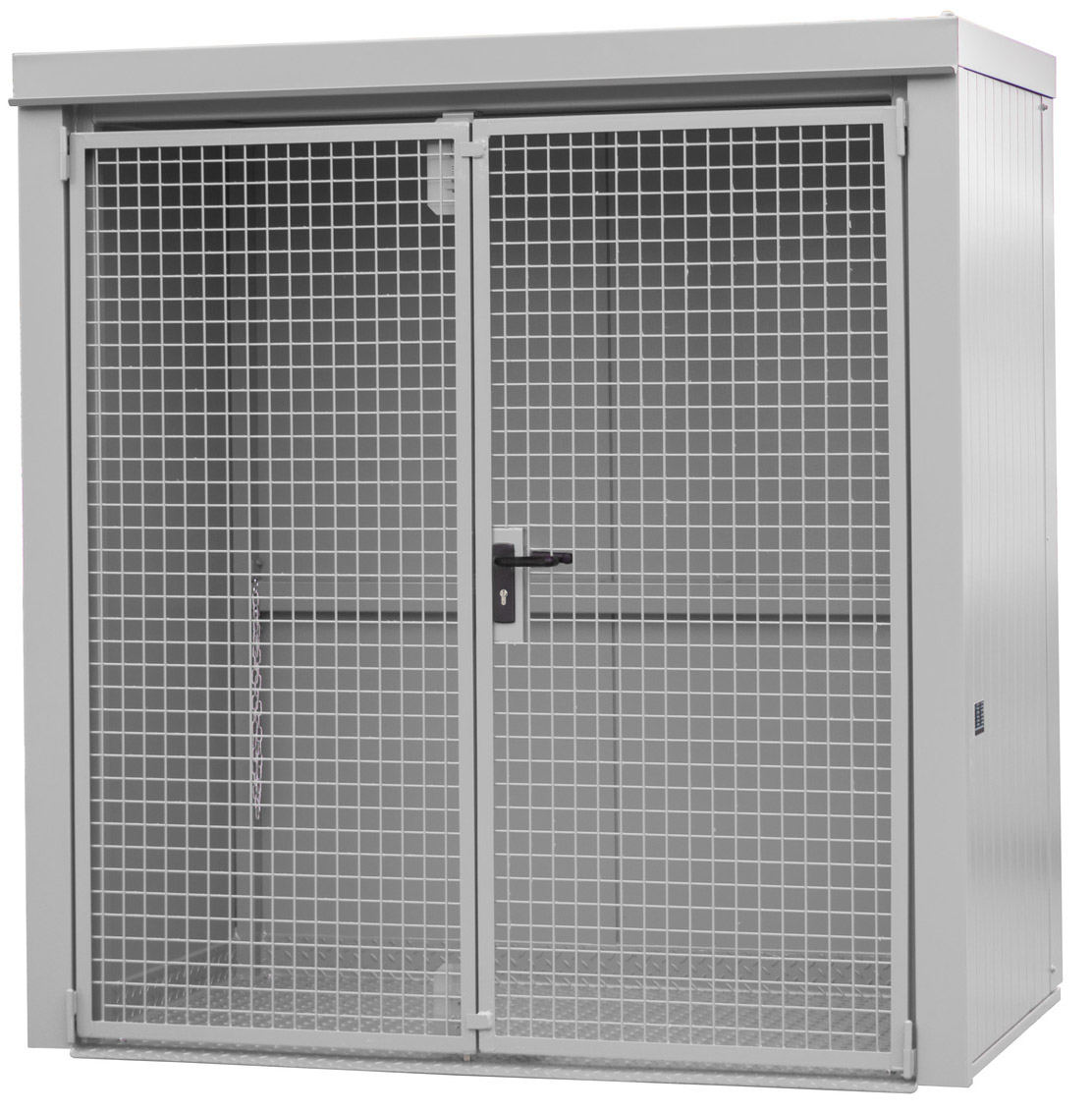 Bauer Gasflaschen-Container Stahl GFC-B M1 - RAL 7005 Gasflaschenlager mausgrau pulverbeschichtet mit Tränenblechboden und Doppelflügeltor - Stahlschrank für 28 Flasche Ø 230 mm (BA-4477-31-0000-5) Bild-01