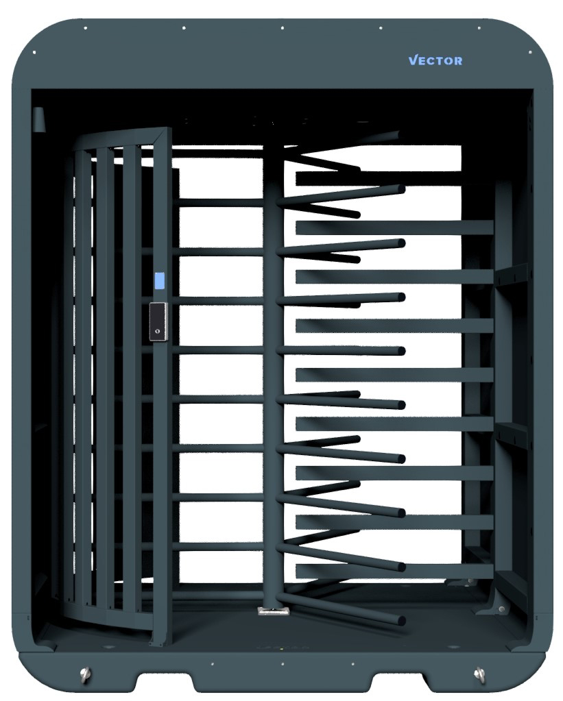 Schake Vector V-Turnstile-Guard tiefschwarz - elektromechanisch - lokale einseitige Zutrittskontrolle - Bauzaunmodul Drehkreuztunnel mobil zur Geländesicherung - RAL 9002 pulverbeschichtet - Bedienung elektromechanisch mit lokaler Zutrittskontrolle (SK-VP