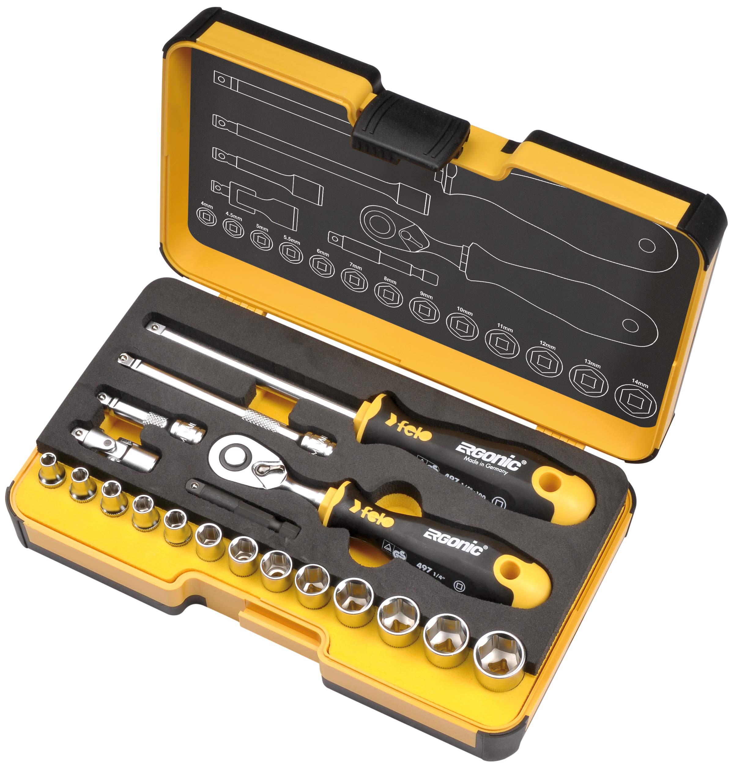 Felo Steckschlüssel Werkzeugsatz R-GO Inch 19-teilig ERGONIC 1|4 Zoll