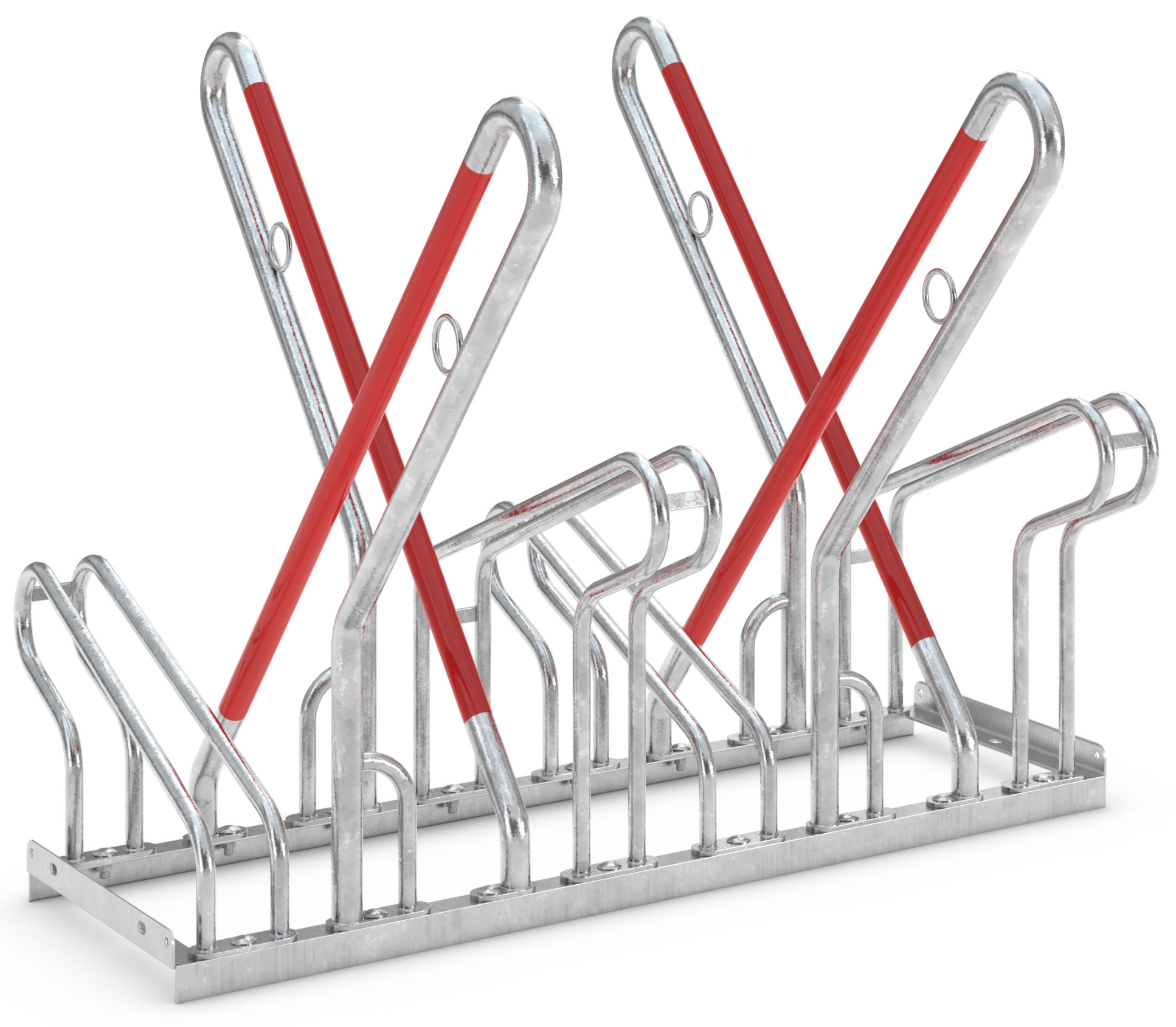 WSM Fahrradständer Anlehnbügel 2514 XBF Stahl - 4 Einstellplätze Anlehnparker mit Befestigungsösen zweiseitig befahrbar breit - Radabstand 540 mm - Bügelparker Stahl verzinkt  (WSM-105700176) Bild-01