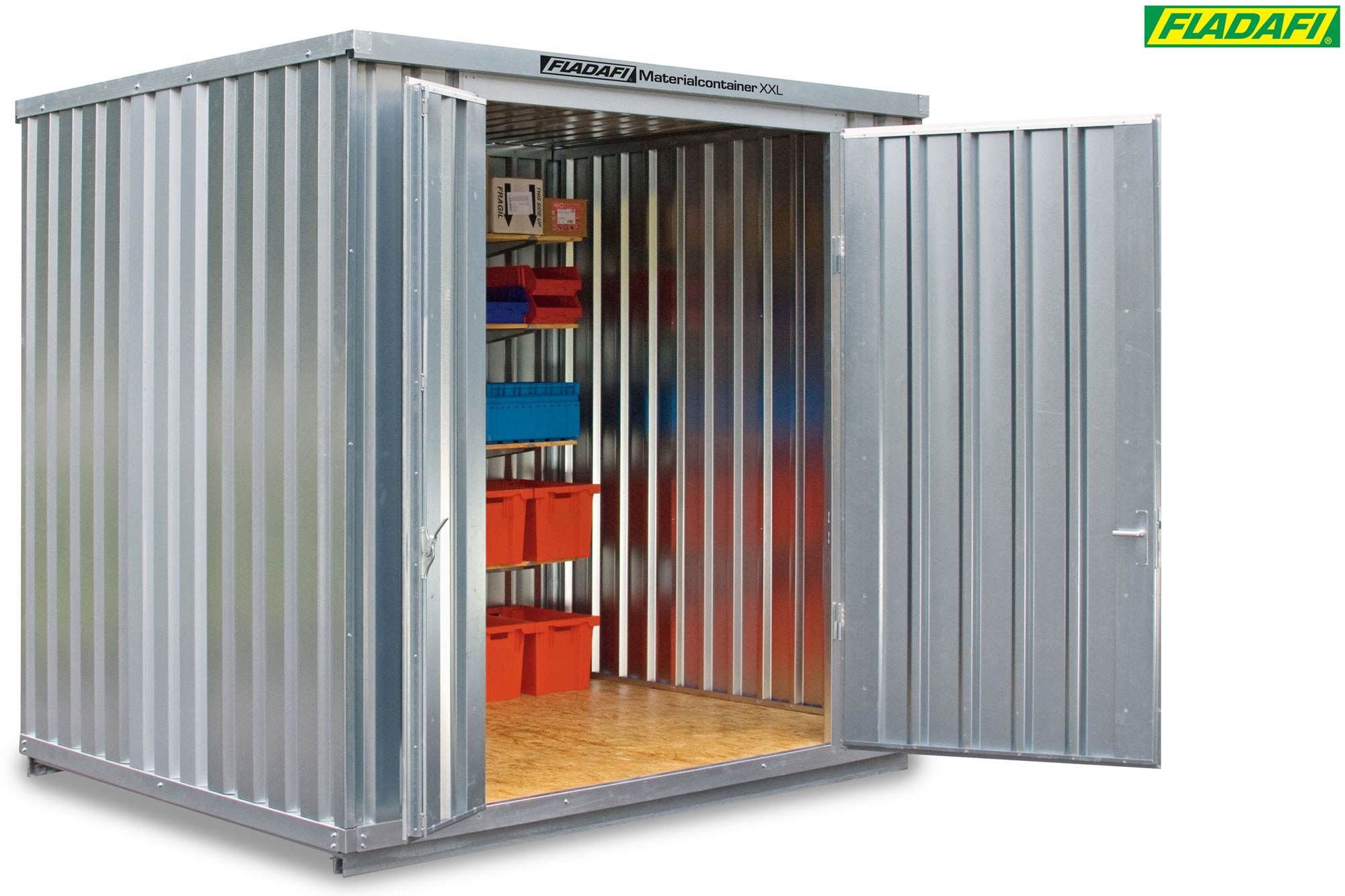 FLADAFI Materialcontainer 3020 x 2540 x 2595 mm mit Holzboden - 2-flügelige Tür auf 3 m Seite Container MC 1300 XXL mit Tür 1825 x 2260 mm - Lagercontainer 7 m² montiert (SB-F2513200201) Bild-01