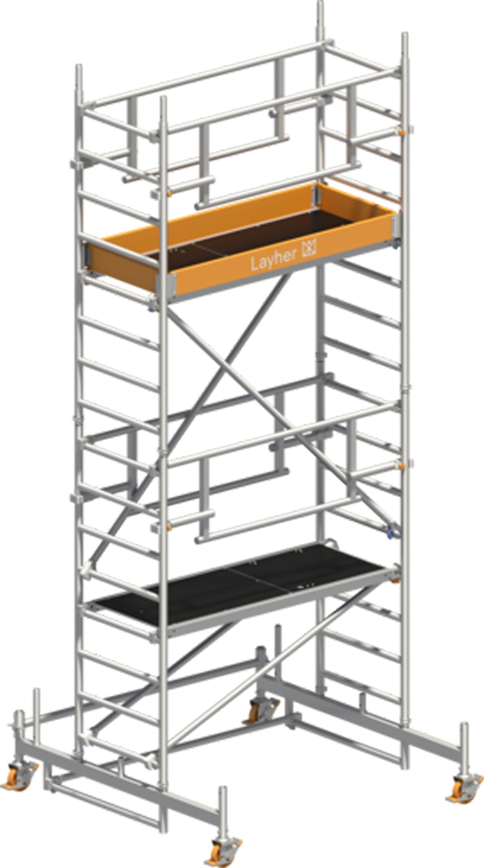 Rollgerüst Layher Uni Leicht P2 SAFETY Plus 1423203 - Arbeitshöhe 5,26 m fahrbares Gerüst mit Sicherheits-Doppelgeländern - Fahrgerüst Sicherheitsaufbau P2 mit Fahrbalken (LS-1423203) Bild-01