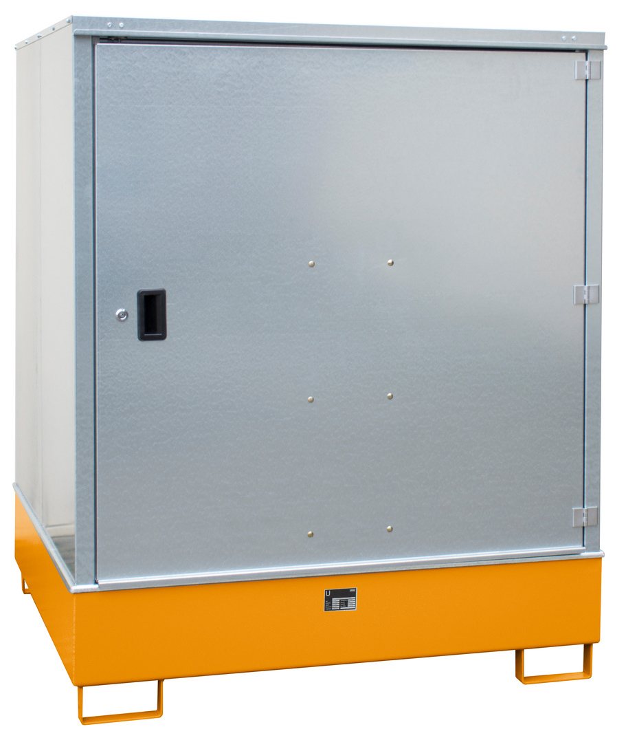 Bauer Gefahrstoffschrank Stahl GS-3 - RAL 2000 Gefahrstofflager gelborange pulverbeschichtet mit Zylinderschloss - Stahlschrank für 4 Fässer 200 Liter (BA-4495-22-0000-1) Bild-01