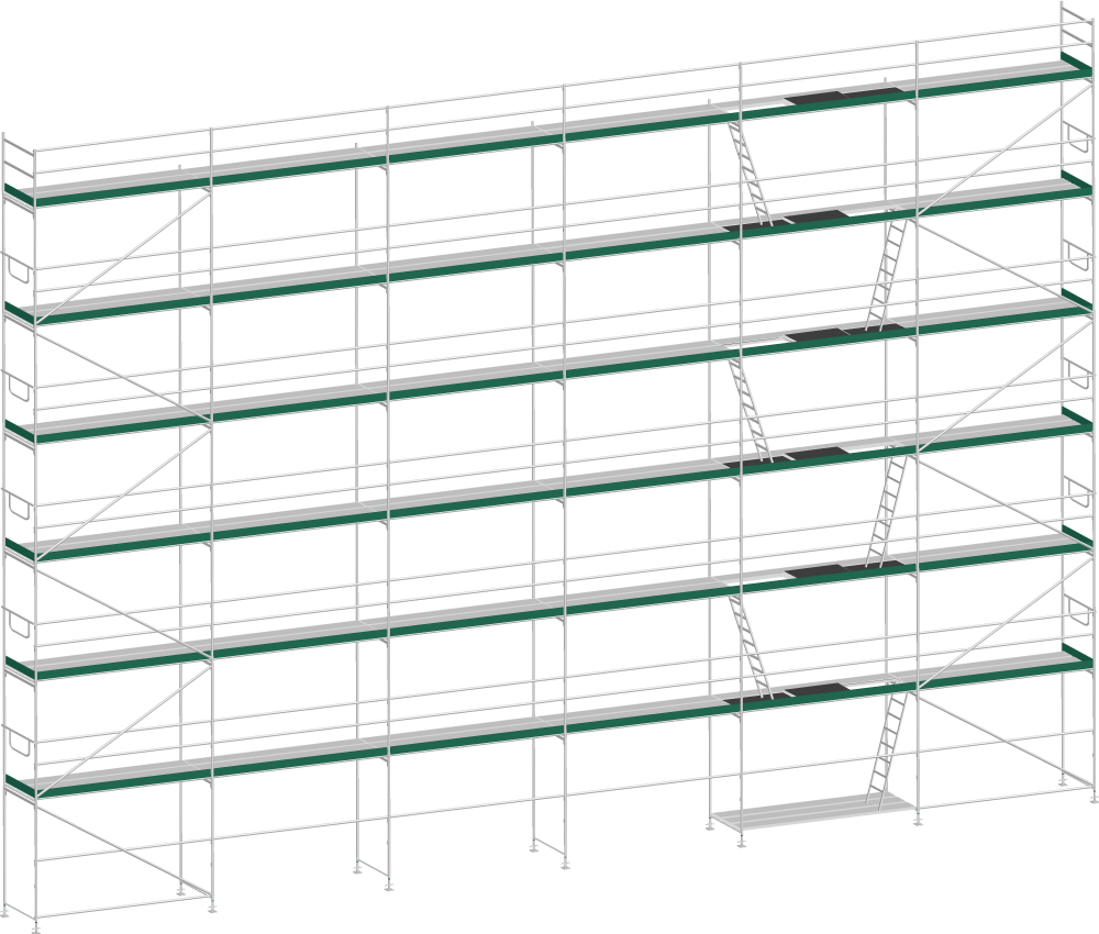 MJ Gerüst UNI 70 Stahl mit Stahlboden 213 m² - 15,00 x 14,20 m
