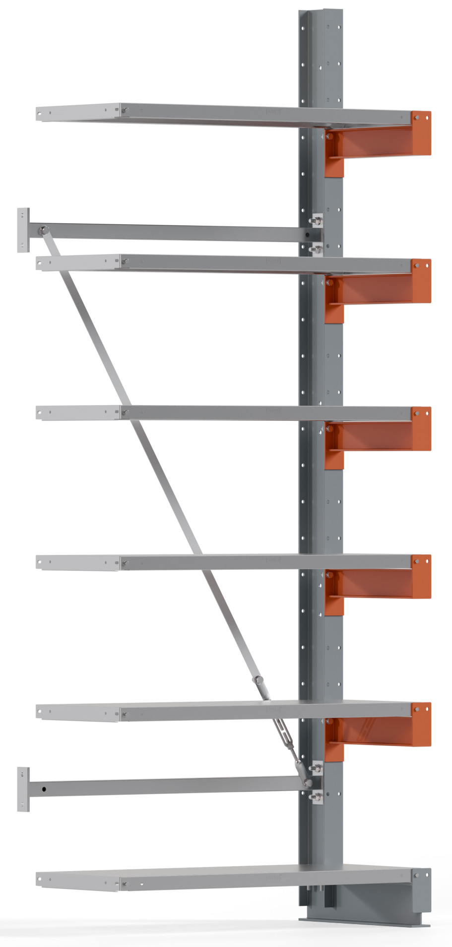 Regalwerk KARL BASIC 2500 Kragarmregal Stahlboden einseitig Anbaufeld 2500 x 1000 x 400 mm Lagerregal mit Kragarmlast 1100 kg | Ständerlast 2500 kg - 6 Ebenen mit Fachböden | Kragarme frei verstellbar (RW-B6-54201-40) Bild-01