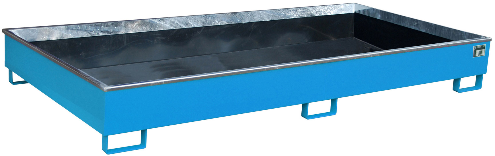 Bauer Regalwanne Stahl RW 2700-2 PE - RAL 5012 Auffangbehälter mit PE-Einsatz für Regalfeldlänge 2700 mm - Stahlwanne lichtblau pulverbeschichtet mit 540 Liter Auffangvolumen  (BA-4518-54-0000-3) Bild-01