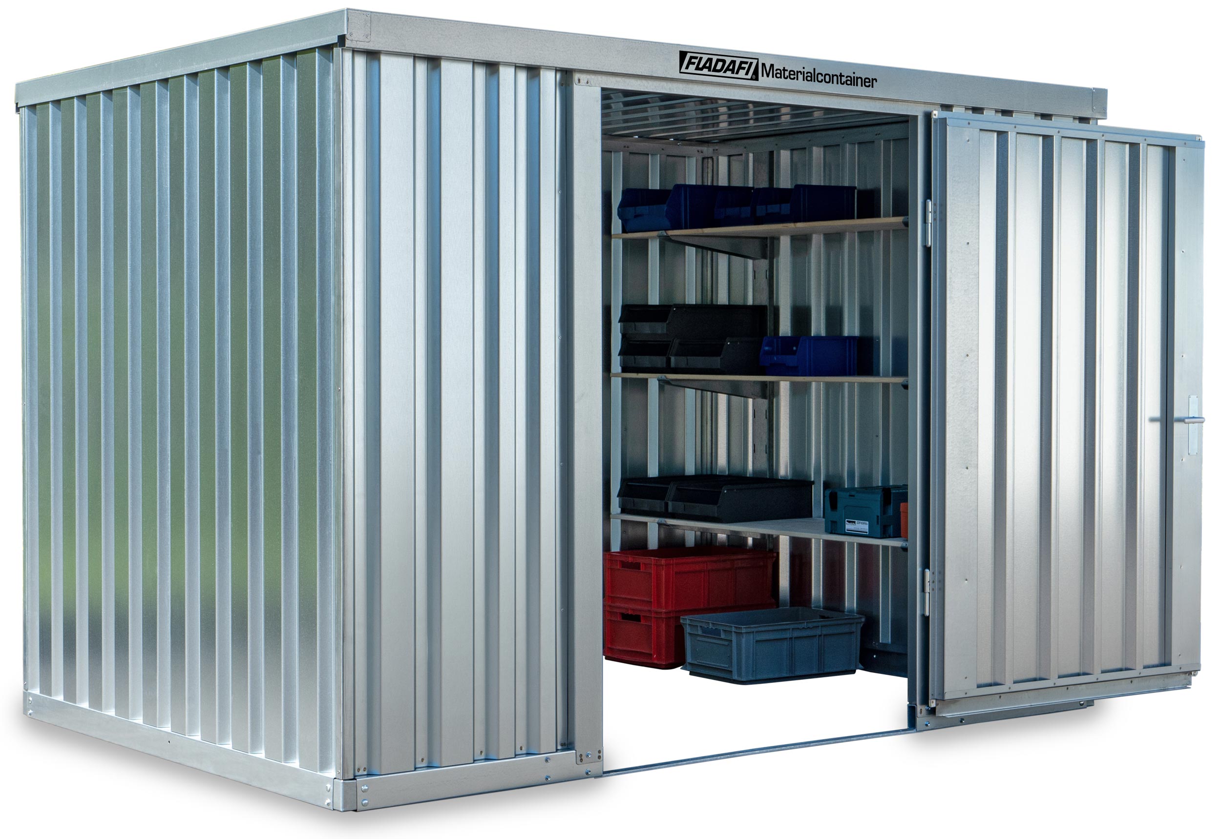 FLADAFI Materialcontainer 3050 x 2170 x 2150 mm ohne Boden - 1-flügelige Tür auf 3 m Seite Container MC 1300 mit Tür 1270 x 1890 mm - Lagercontainer 6 m² unmontiert (SB-F13210101) Bild-01