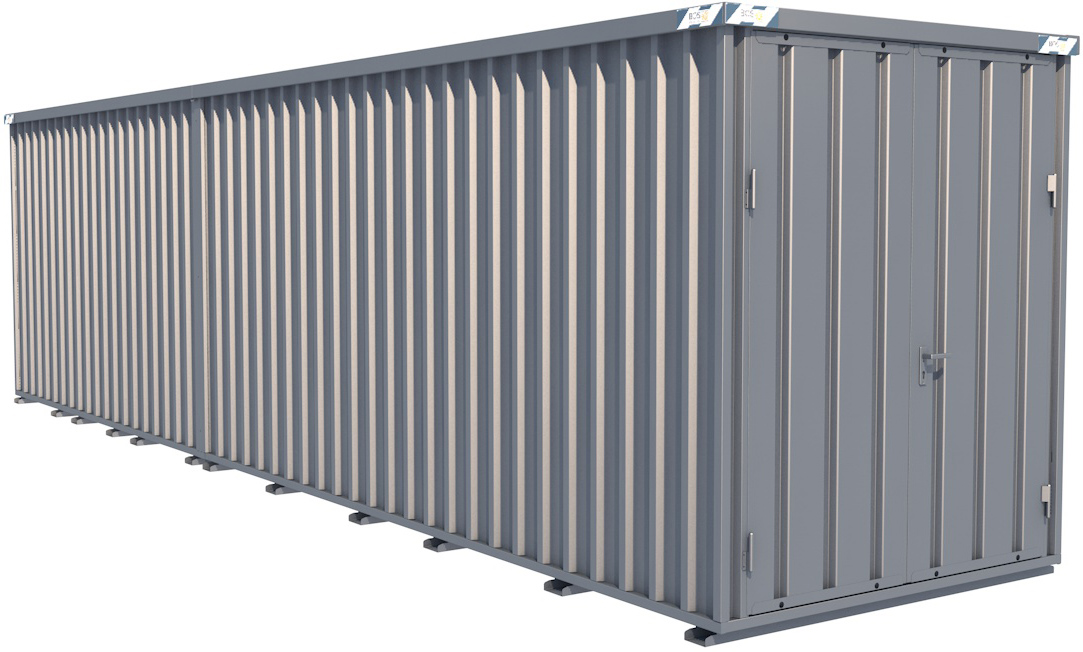 BOS Container Combination 9200 x 2100 x 2445 mm - 2-flügelige Tür auf 2 m Seite Lagercontainer mit Tür 1750 x 2235 mm - Materialcontainer 9x2 m Serie SCC2400+ unmontiert (BOS-SCC2400-9x2-SZ) Bild-01
