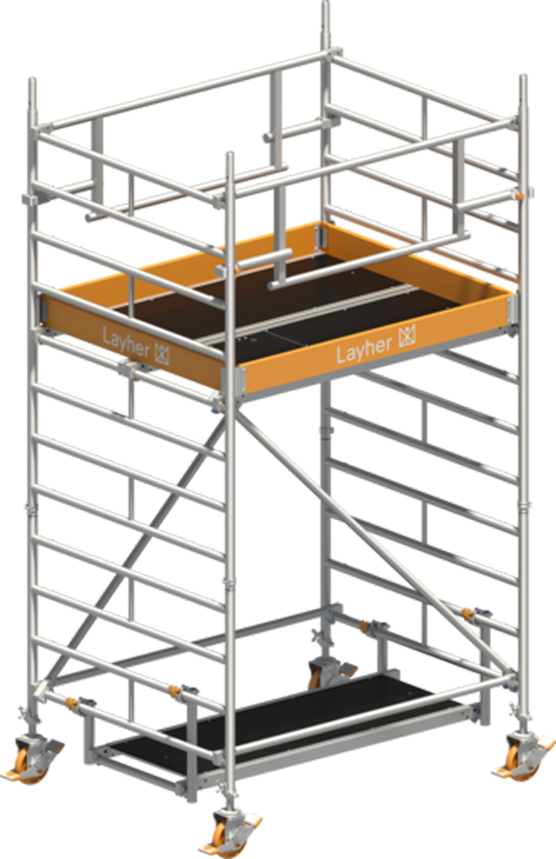 Fahrgerüst Layher Uni Kompakt P2 SAFETY Plus 1425002 - Arbeitshöhe 4,20 m fahrbares Gerüst mit Sicherheits-Doppelgeländern - Rollgerüst Sicherheitsaufbau P2 (LS-1425002) Bild-01