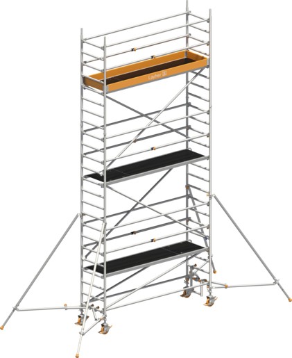 Fahrgerüst Layher Uni Standard P2 hawego 1411125 mit Stützen und Telegeländer - Arbeitshöhe 7,20 m fahrbares Gerüst mit Standleiter-Optimierung - Rollgerüst Sicherheitsaufbau P2 mit Gerüststützen (LS-1411125-H) Bild-01