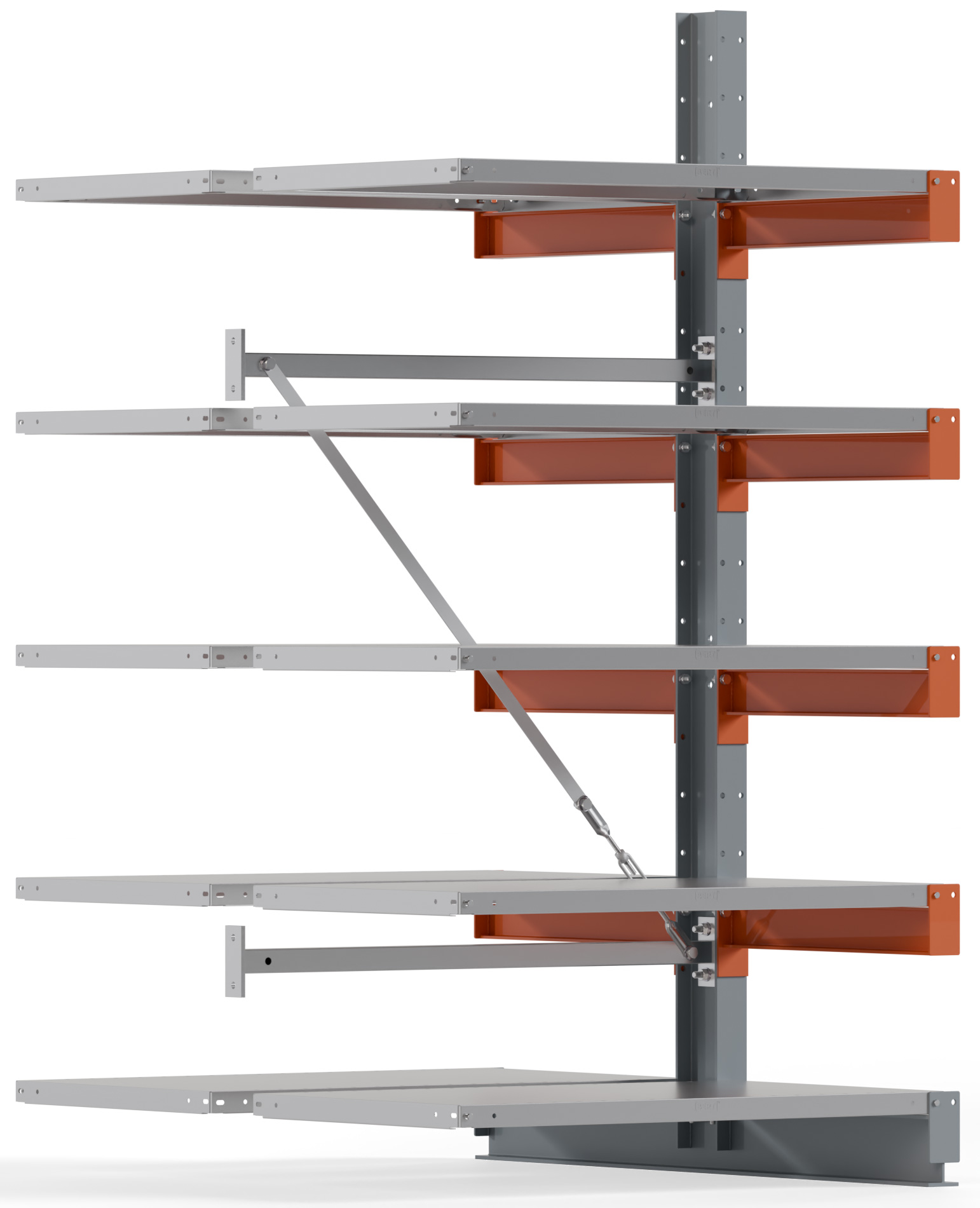 Regalwerk KARL BASIC 1800 Kragarmregal Stahlboden doppelseitig Anbaufeld 2000 x 1000 x 600 mm Lagerregal mit Kragarmlast 730 kg | Ständerlast 1800 kg - 2x5 Ebenen mit Fachböden | Kragarme frei verstellbar (RW-B6-54111-60) Bild-01