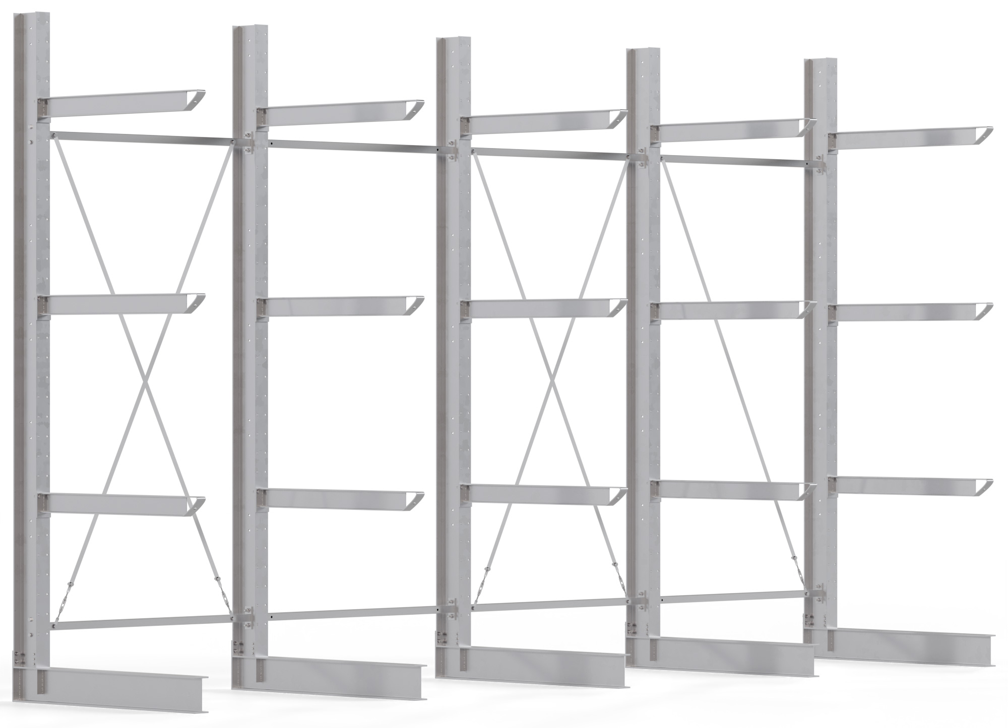 Regalwerk KARL HEAVY 2700 Kragarmregal einseitig Komplettset 3500 x 6060 x 1380 mm Schwerlastregal verzinkt 4 Felder mit Kragarmlast 800 kg | Ständerlast 2700 kg - 4 Ebenen | Kragarme frei verstellbar (RW-B6-70400-12-S3) Bild-01