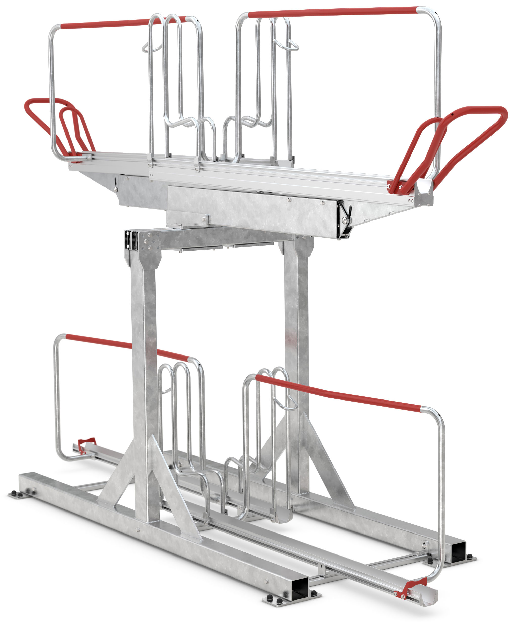 WSM Fahrradständer Doppelstockparker BikeHub Stahl - Economy 2|04 Doppelstockparksystem mit Hoch- und Tiefeinstellung zweiseitig befahrbar - Bügelparker Stahl verzinkt (WSM-105600045) Bild-01