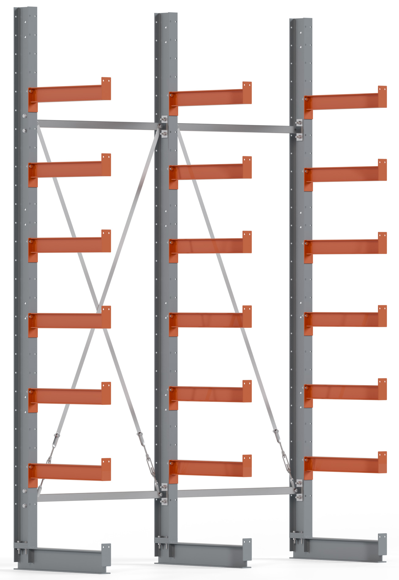 Regalwerk KARL BASIC 1550 Kragarmregal einseitig Komplettset 3000 x 2000 x 600 mm Lagerregal 2 Felder mit Kragarmlast 730 kg | Ständerlast 1550 kg - 7 Ebenen | Kragarme frei verstellbar (RW-B6-50300-60-S1) Bild-01