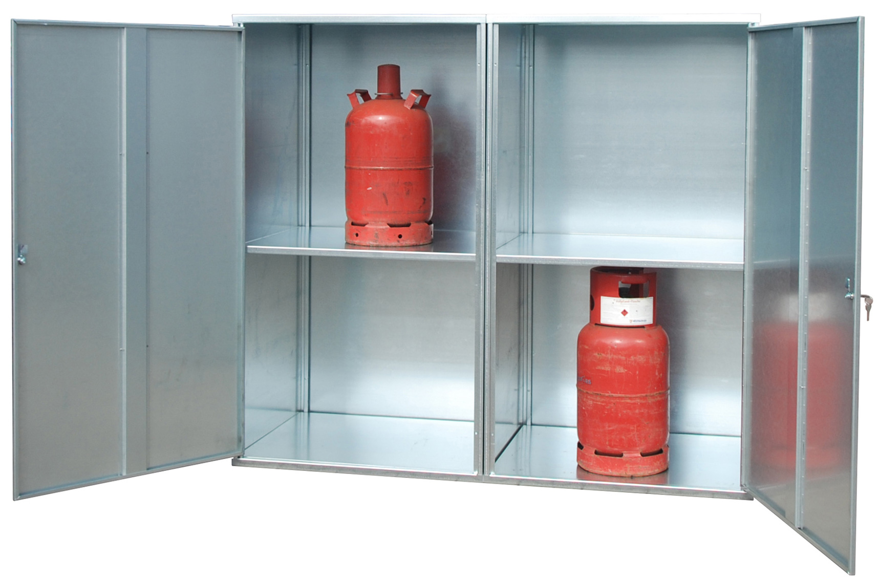 Bauer Gasflaschen-Depot Stahl GFD-G 2 Gasflaschenlager verzinkt - zweiflügelig geschlossen Wand und Schloss - Stahlschrank für 20 Flasche 11 kg (BA-4495-06-0000-7) Bild-01