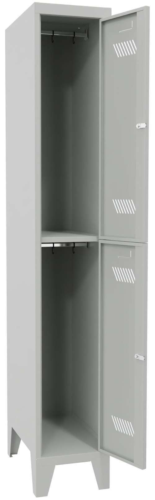 Pavoy Schließfach Spind mit Füßen 1850 x 300 x 500 mm - 2 Abteile mit Zylinderschloss - RAL 7035 Schließfach Schrank Stahl Fachbreite 300 mm mit Kleiderstange - Korpus lichtgrau | Türen lichtgrau (PA-60260-123-031-735) Bild-01