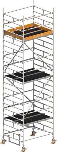 Fahrgerüst Layher Uni Kompakt P2 hawego 1415005 mit Telegeländer - Arbeitshöhe 7,20 m fahrbares Gerüst mit Standleiter-Optimierung - Fahrgerüst Sicherheitsaufbau P2 mit Fahrbalken (LS-1415005-H) Bild-01