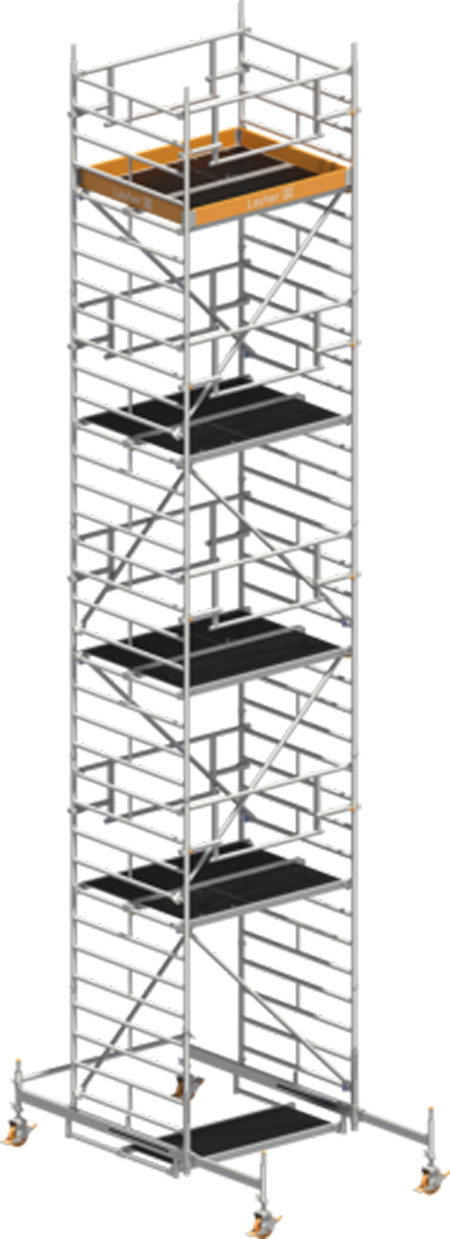 Fahrgerüst Layher Uni Kompakt P2 SAFETY Plus hawego 1425008 - Arbeitshöhe 10,38 m fahrbares Gerüst mit Sicherheits-Doppelgeländern und Diagonal-Optimierung - Rollgerüst Sicherheitsaufbau P2 mit verstellbaren Fahrbalken (LS-1425008-H) Bild-01
