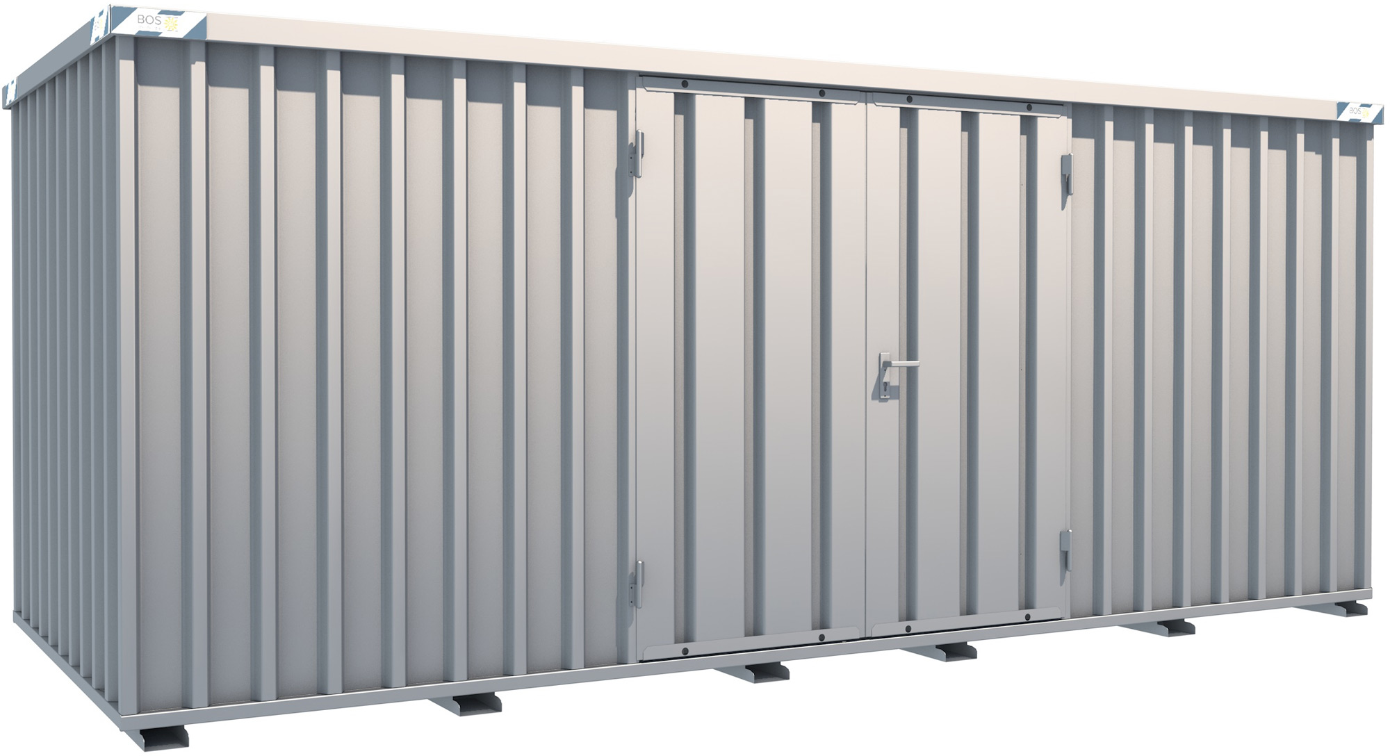 BOS Schnellbaucontainer 5100 x 2100 x 2100 mm - 2-flügelige Tür auf 5 m Seite Lagercontainer mit Tür 1750 x 1890 mm - Materialcontainer 5x2 m Serie SC3000+ unmontiert (BOS-SC3000-5x2-LZ) Bild-01