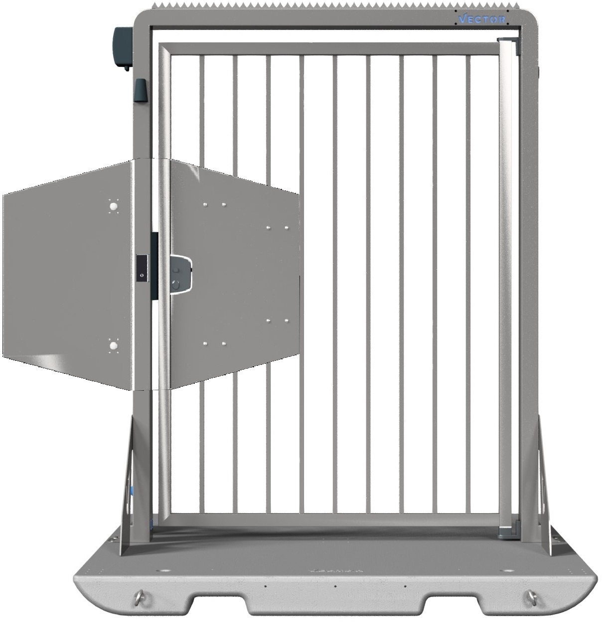 Schake Vector V-Door verzinkt - Knauf - lokale einseitige Zutrittskontrolle Durchgangstür mobil mit Plattform zur Geländesicherung - Stahl verzinkt mit Türknauf und mit lokaler Zutrittskontrolle (SK-VPDP22VEO0249) Bild-01