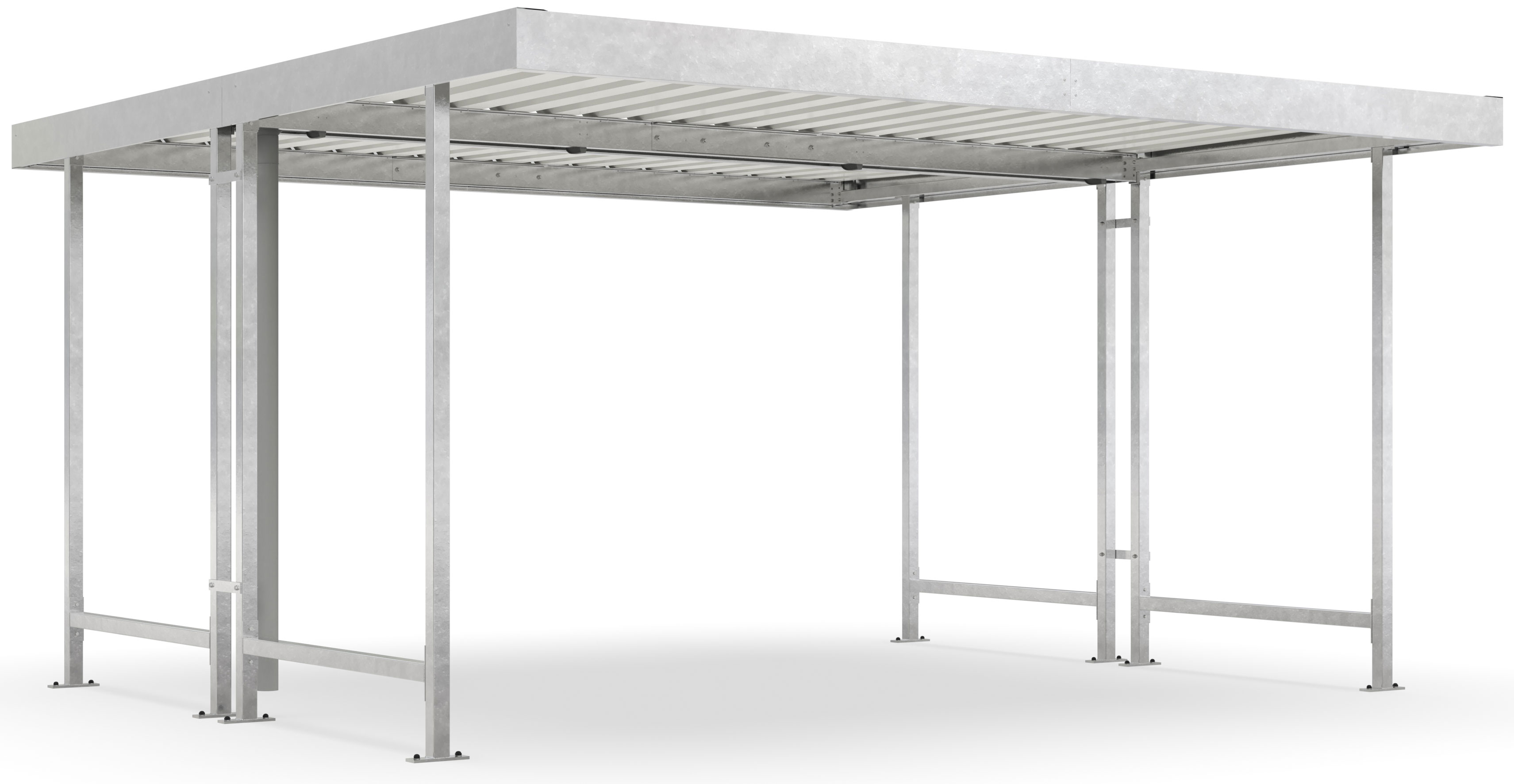 WSM Überdachung Leipzig doppelseitig - L44 Grundeinheit Bausatz - Verzinkt Unterstand Stahl verzinkt mit Trapezblechdach grauweiß - Fahrradunterstand ohne Wandelemente (WSM-102000092) Bild-01