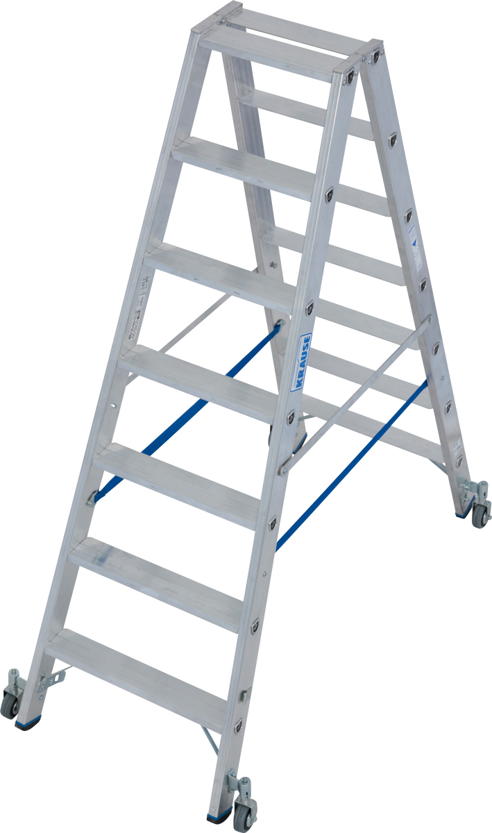Krause Alu-Stufendoppelleiter fahrbar 2x7 Stufen
