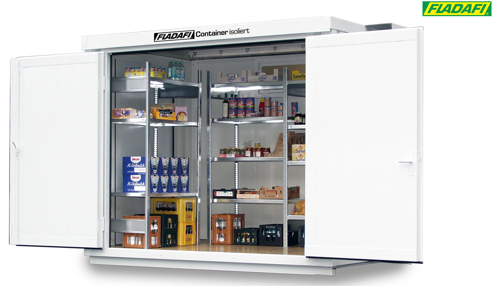 FLADAFI Thermocontainer 3050 x 2170 x 2465 mm mit isoliertem Boden - 2-flügelige Tür breit auf 3 m Seite Container isoliert IC Pro 1300 mit Tür 2400 x 2090 mm - Materialcontainer 6 m² - Lagercontainer fertig montiert (SB-F2221310301) Bild-01