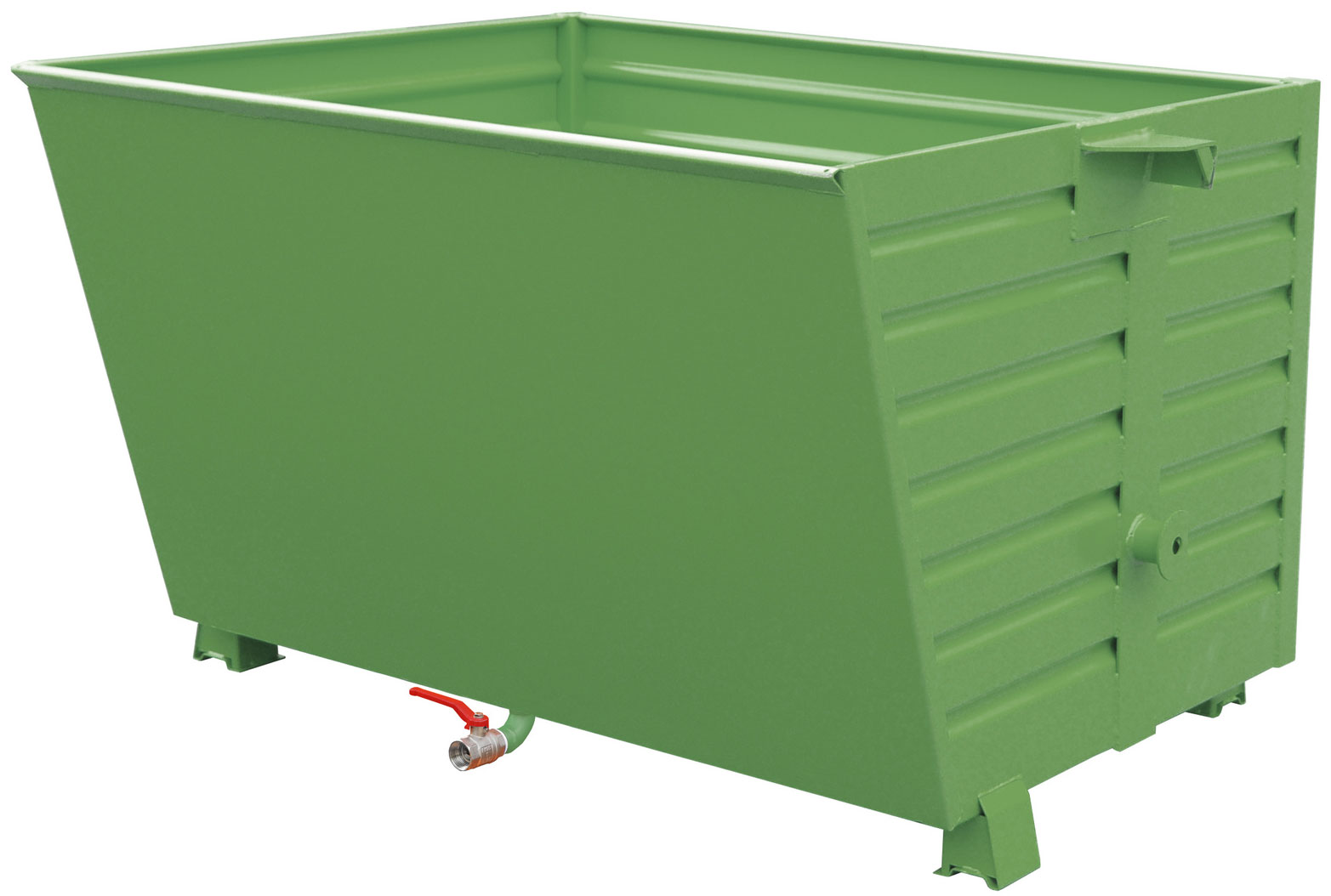 Bauer Späne-Stapelkippbehälter BSS-150 - RAL 6011 Kippmulde 1500 Liter für Stapler mit Ablasshahn und Siebblech - Schuttmulde resedagrün pulverbeschichtet (BA-4420-65-0000-4) Bild-01