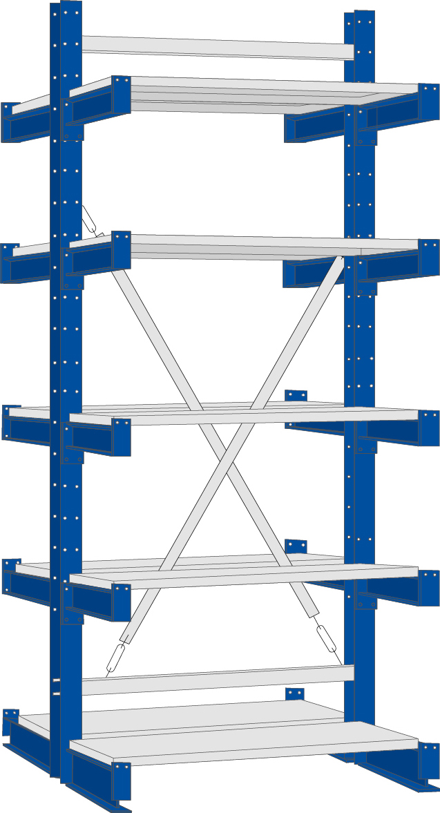 Regalwerk KARL Kragarmregal 2|250 doppelseitig Grundfeld 2000 x 1000 x 520 mm Kragarmlast 250 kg - 5 Ebenen - Kragarme frei verstellbar (RW-B6-21121-40) Bild-01