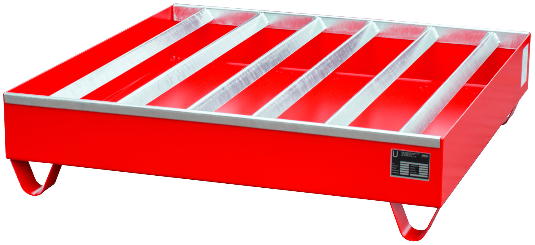 Bauer Auffangwanne Stahl PW 200-4 - RAL 3000 Gefahrstoffwanne feuerrot pulverbeschichtet mit Fassauflage - Stahlwanne mit 230 Liter Auffangvolumen (BA-4471-83-0000-2) Bild-01