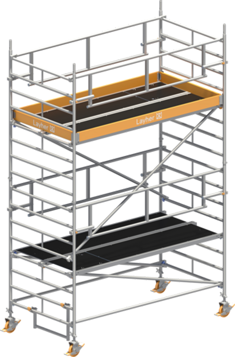 Fahrgerüst Layher Uni Breit P2 SAFETY Plus 1422103 - Arbeitshöhe 5,20 m fahrbares Gerüst mit Sicherheits-Doppelgeländern - Rollgerüst Sicherheitsaufbau P2 (LS-1422103) Bild-01