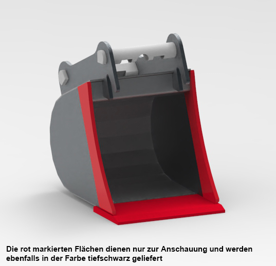 Petry Tieflöffel ohne Zähne - BG1 Gewichtsklasse 0-1 Tonnen Baggerschaufel Stahl bauchige Bauform - Baggerlöffel tiefschwarz lackiert - kompatibel mit MS01 Schnellwechsler (PM-C-107001) Bild-01