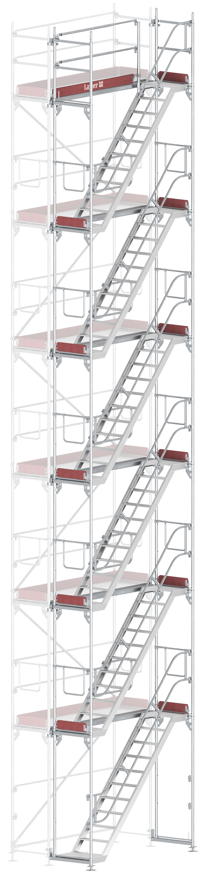 Layher Blitz Treppenturm-Vorbau Stahl - 2,57 x 12,20 m Erweiterung Treppenaufstieg nach TRBS 2121-2 für Layher Fassadengerüst (LG-1753-1200-VS) Bild-01