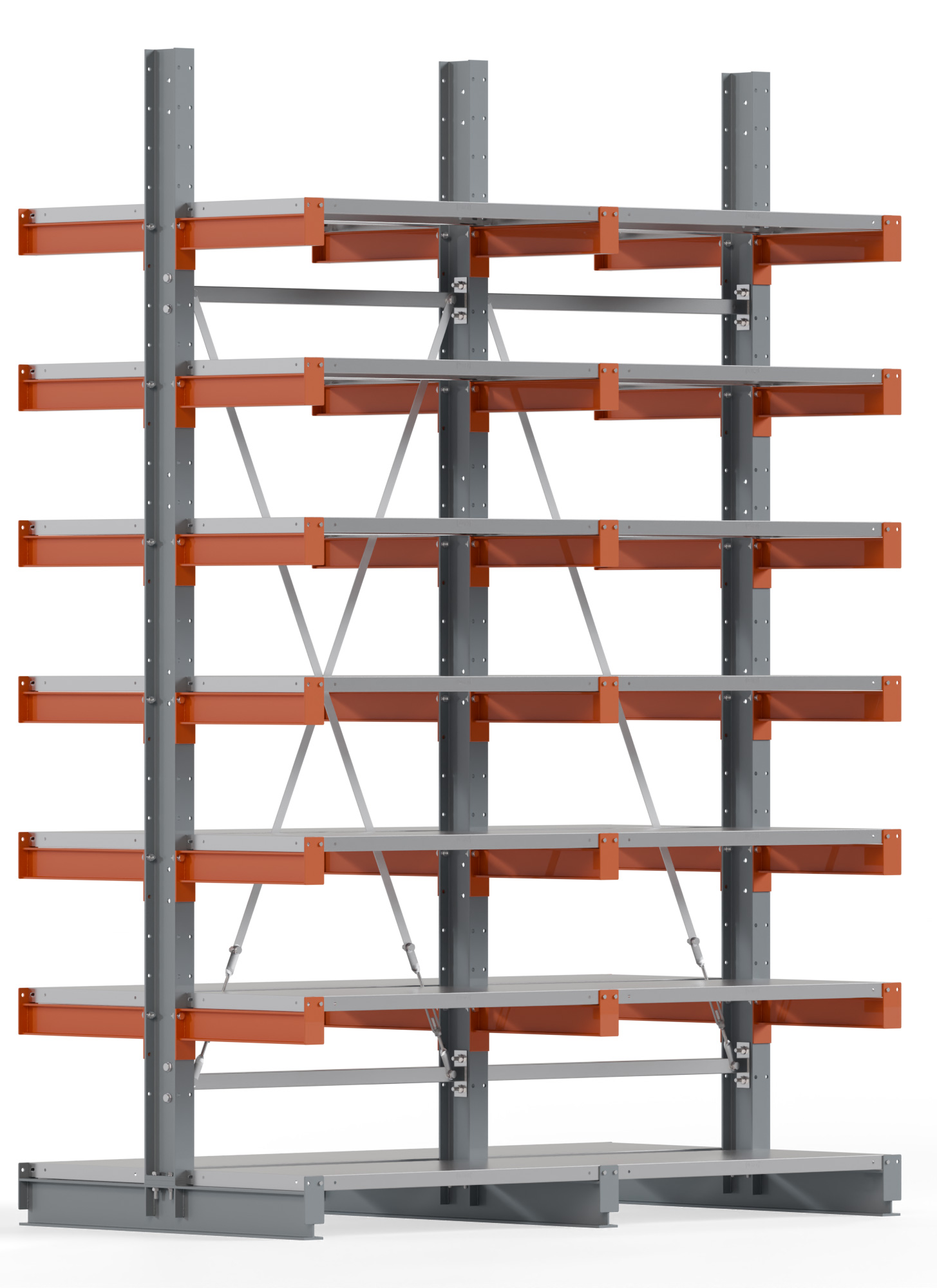 Regalwerk KARL BASIC 1850 Kragarmregal Stahlboden doppelseitig Komplettset 3000 x 2000 x 500 mm Lagerregal 2 Felder mit Kragarmlast 870 kg | Ständerlast 1850 kg - 2x7 Ebenen mit Fachböden | Kragarme frei verstellbar (RW-B6-54310-50-S1) Bild-01