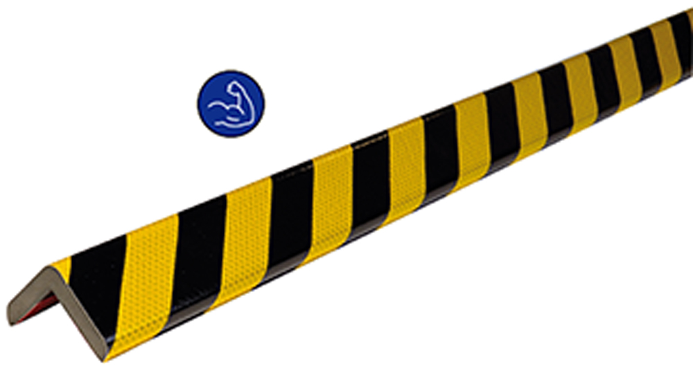 Knuffi Eckschutzprofil Typ H+ 60 x 60 mm gelb | schwarz PU - 1,00 m reflective Extra Strong Warnschutz Profil L-Winkel aus Polyurethan - Eckprofil gestreift reflektierend | temperaturbeständig | mit selbstklebenden Kanten (SM-PHR-11717) Bild-01