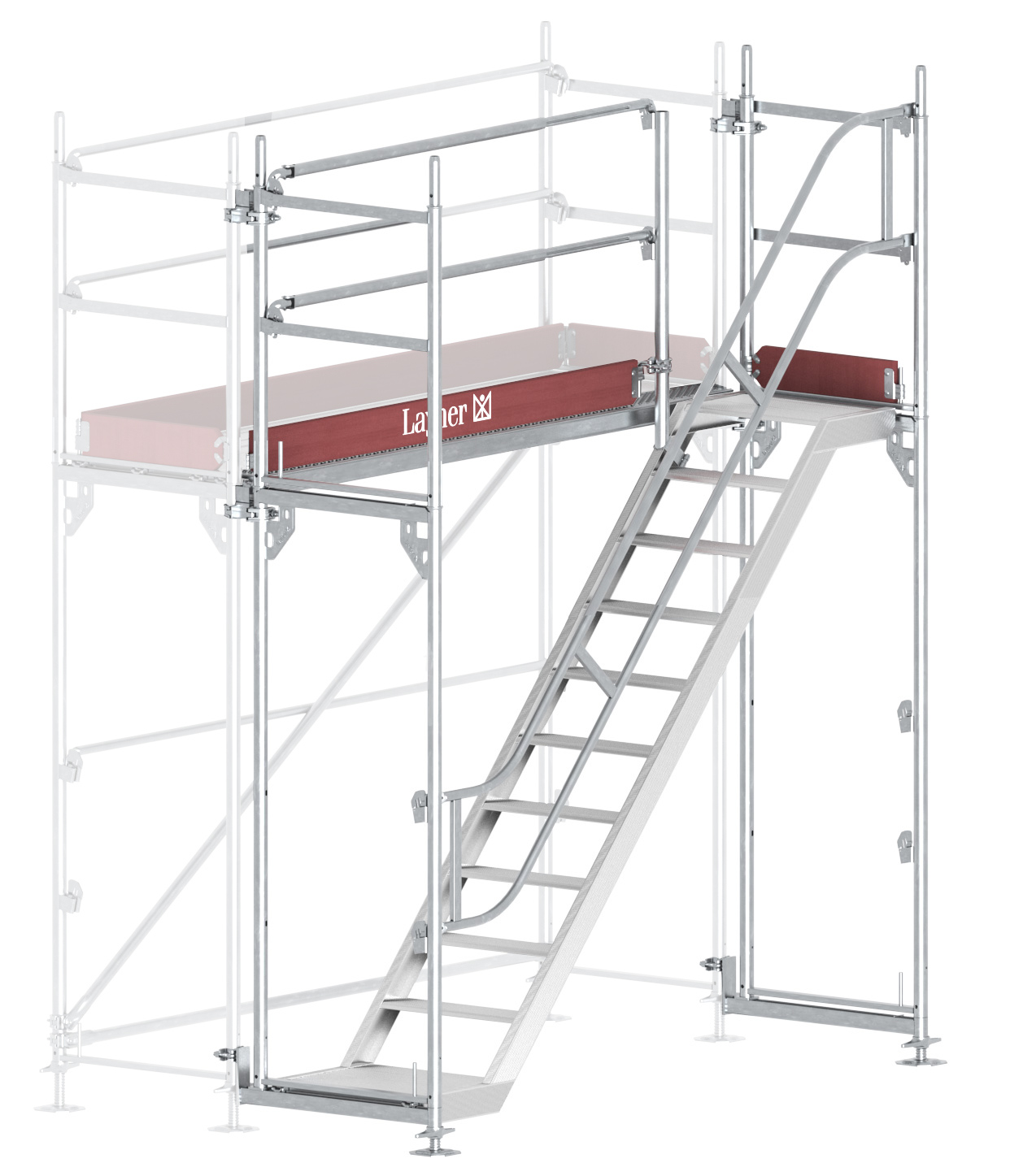 Layher Blitz Treppenturm-Vorbau Stahl - 2,57 x 2,20 m Erweiterung Treppenaufstieg nach TRBS 2121-2 für Layher Fassadengerüst (LG-1753-0200-VS) Bild-01