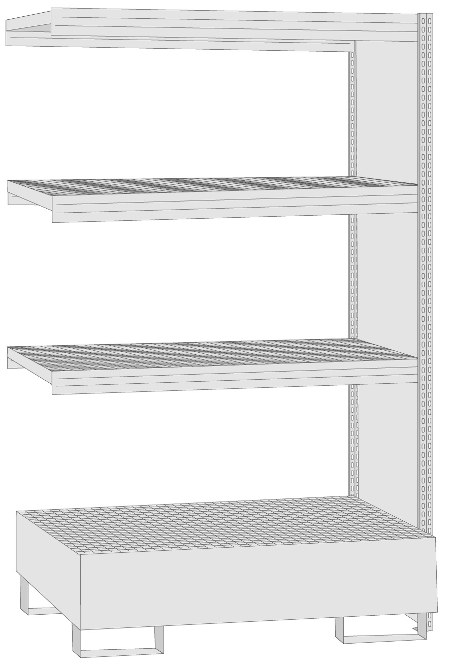 Regalwerk BERT Umweltregal SW Gitterrost | Auffangwanne Anbauregal 2000 x 1285 x 600 mm Regal mit Tiefenriegel - Fachlast 250 kg - 3 Gitterrostebenen - 1 Auffangwanne (RW-B3-66313-60) Bild-01