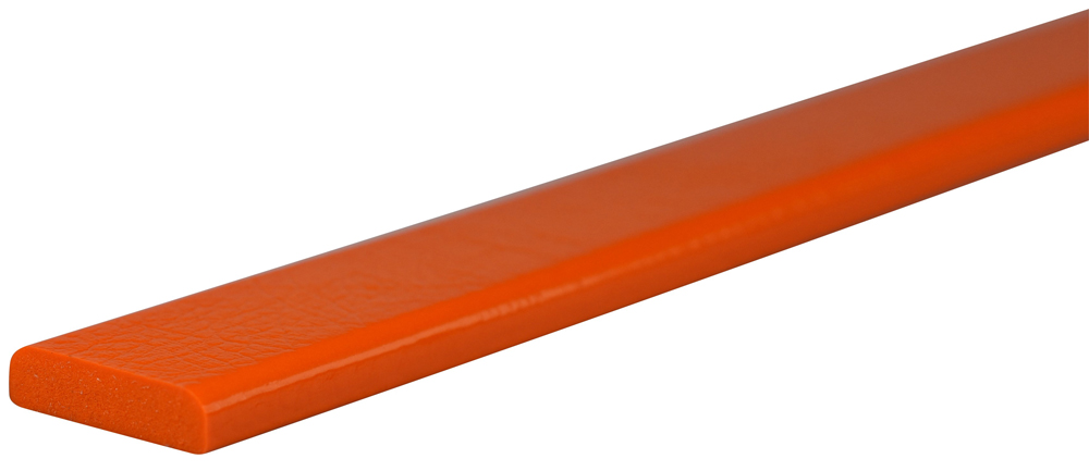 Knuffi Wandschutz Profil Typ F 40 x 11 mm orange PU - 1,00 m Standard Warnschutz Profil Flachleiste extra schmal aus Polyurethan - Flächenprofil einfarbig mit selbstklebender Fläche (SM-PF-900400) Bild-01