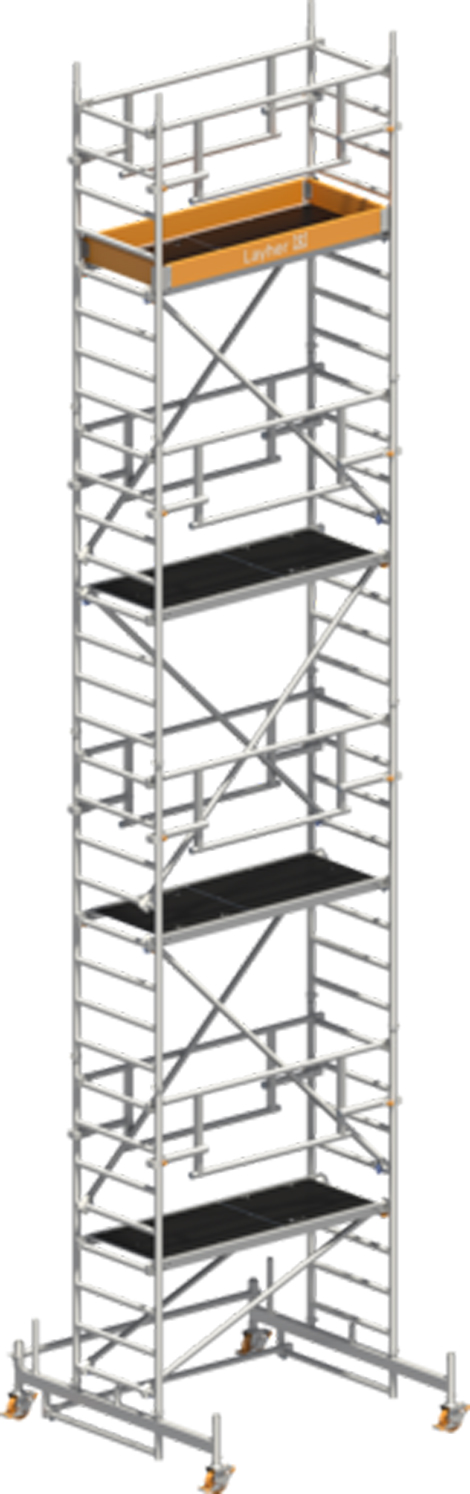 Rollgerüst Layher Uni Leicht P2 SAFETY Plus 1423207 - Arbeitshöhe 9,26 m fahrbares Gerüst mit Sicherheits-Doppelgeländern - Fahrgerüst Sicherheitsaufbau P2 mit Fahrbalken (LS-1423207) Bild-01