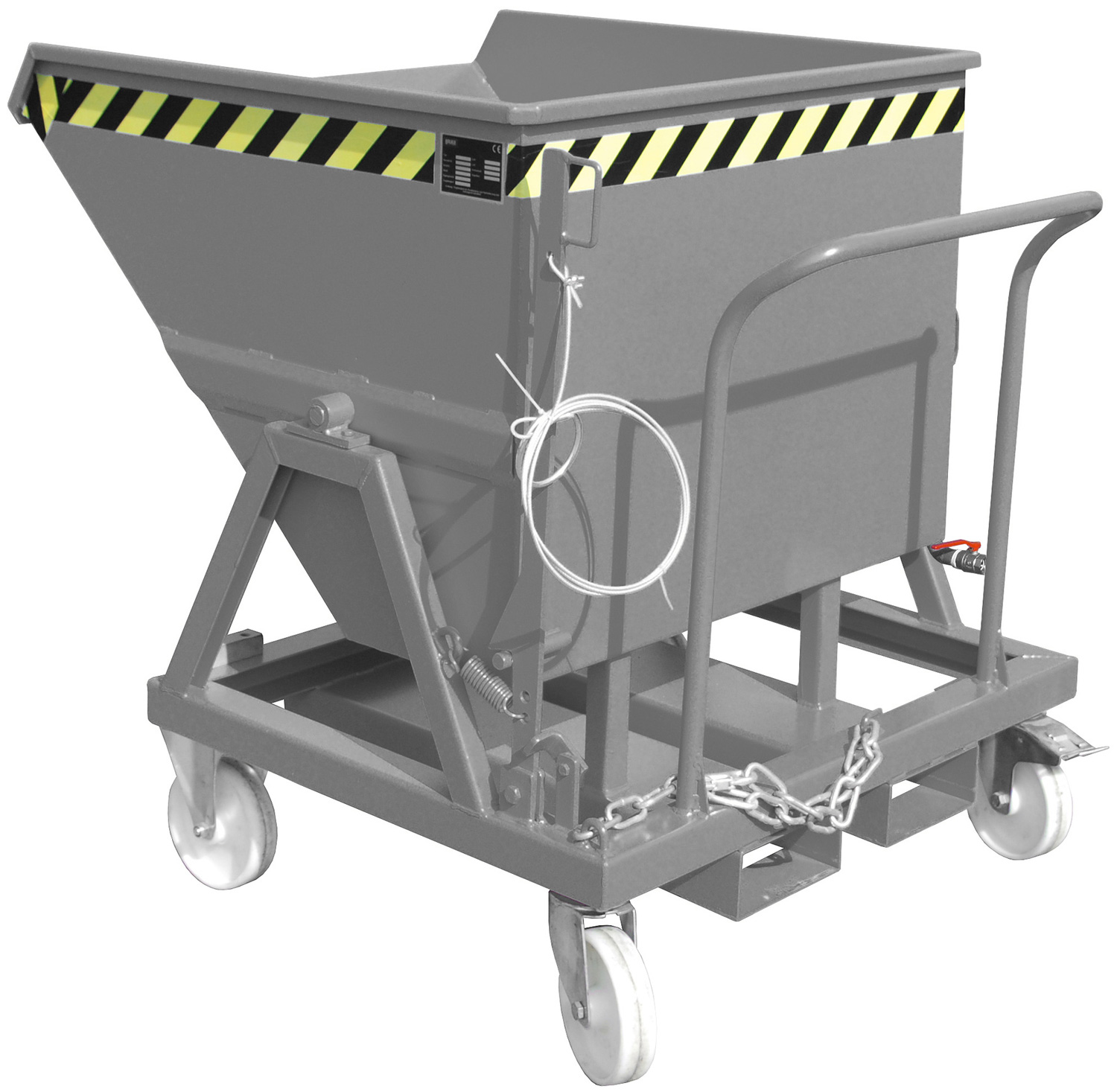Bauer Muldenkipper SKS-400 - RAL 7005 Kippmulde 400 Liter für Stapler mit Lenkrollen und Ablasshahn - Schuttmulde mausgrau pulverbeschichtet (BA-4541-18-0000-5) Bild-01