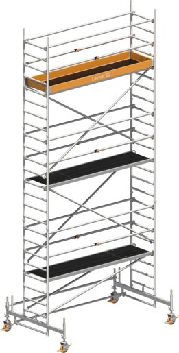 Fahrgerüst Layher Uni Standard P2 hawego 1411105 mit Telegeländer - Arbeitshöhe 7,35 m fahrbares Gerüst mit Standleiter-Optimierung - Fahrgerüst Sicherheitsaufbau P2 mit Fahrbalken (LS-1411105-H) Bild-01