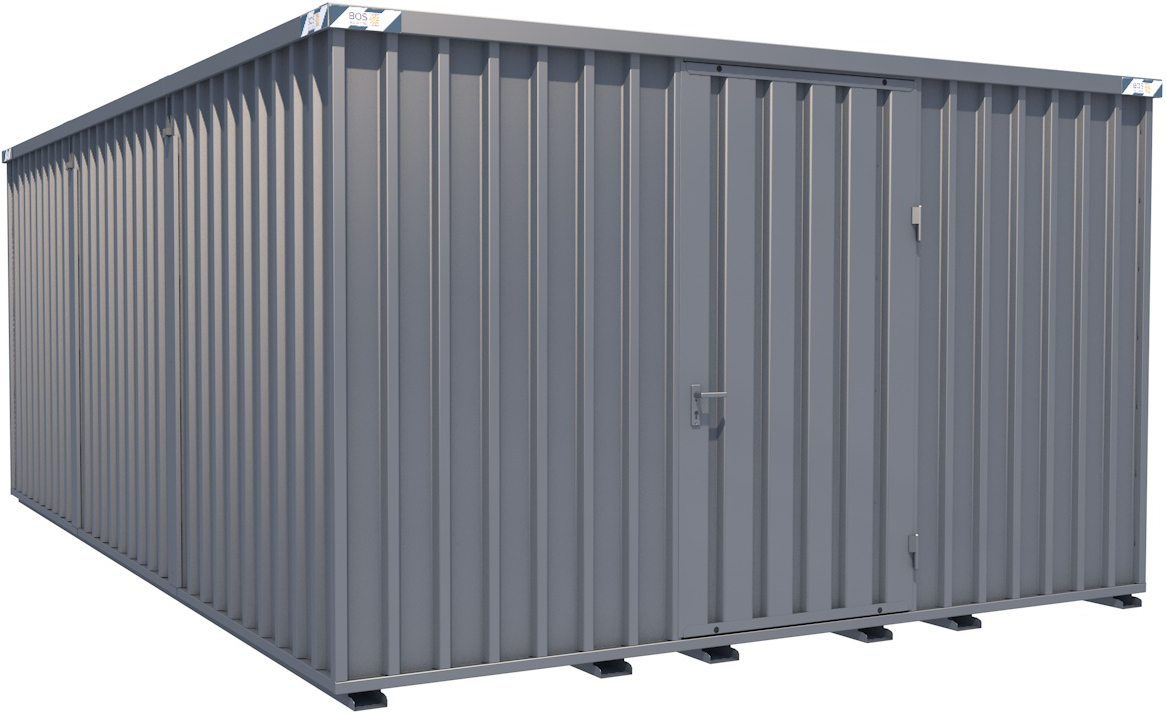BOS Container Combination 4100 x 6300 x 2445 mm - 1-flügelige Tür auf 4 m Seite Lagercontainer mit Tür 1150 x 2235 mm - Materialcontainer 4x6 m Serie SCC2400+ unmontiert (BOS-SCC2400-4x6-LE) Bild-01