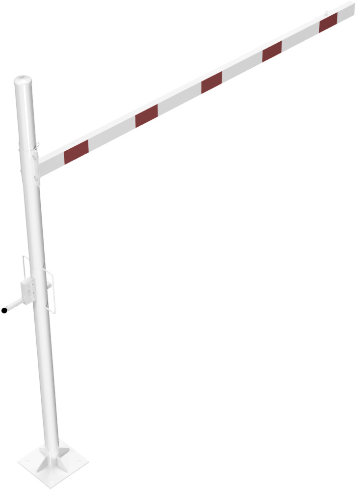 Schake Höhenbegrenzer variabel - 1 Drehpfosten Stahl ODP Ø 102 mm weiß | rot - 3000 mm Barriere ortsfest für Dübelbefestigung - horizontal schwenkbar - Durchfahrtshöhe variabel - mit Profilzylinderschloss (SK-417.301ZBP) Bild-01