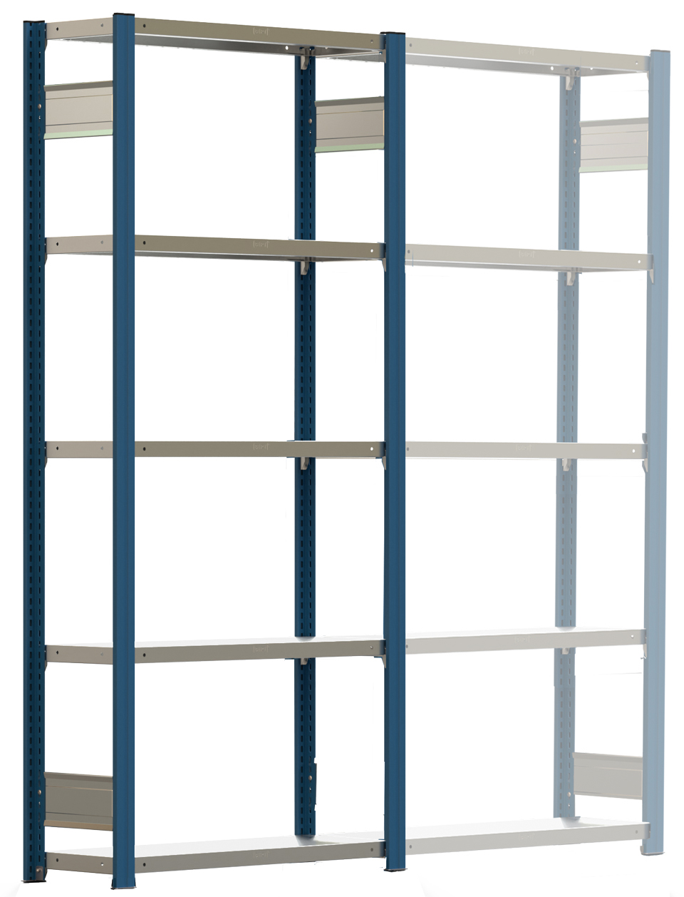 Regalwerk BERT Lagerregal 250|5 Grundfeld 2000 x 875 x 300 mm - RAL 5010 Regal mit Kreuzdiagonalen - Fachlast 250 kg - 5 Stahlfachböden verzinkt | Regalrahmen enzianblau pulverbeschichtet (RW-B3-44111-30-EB) Bild-01