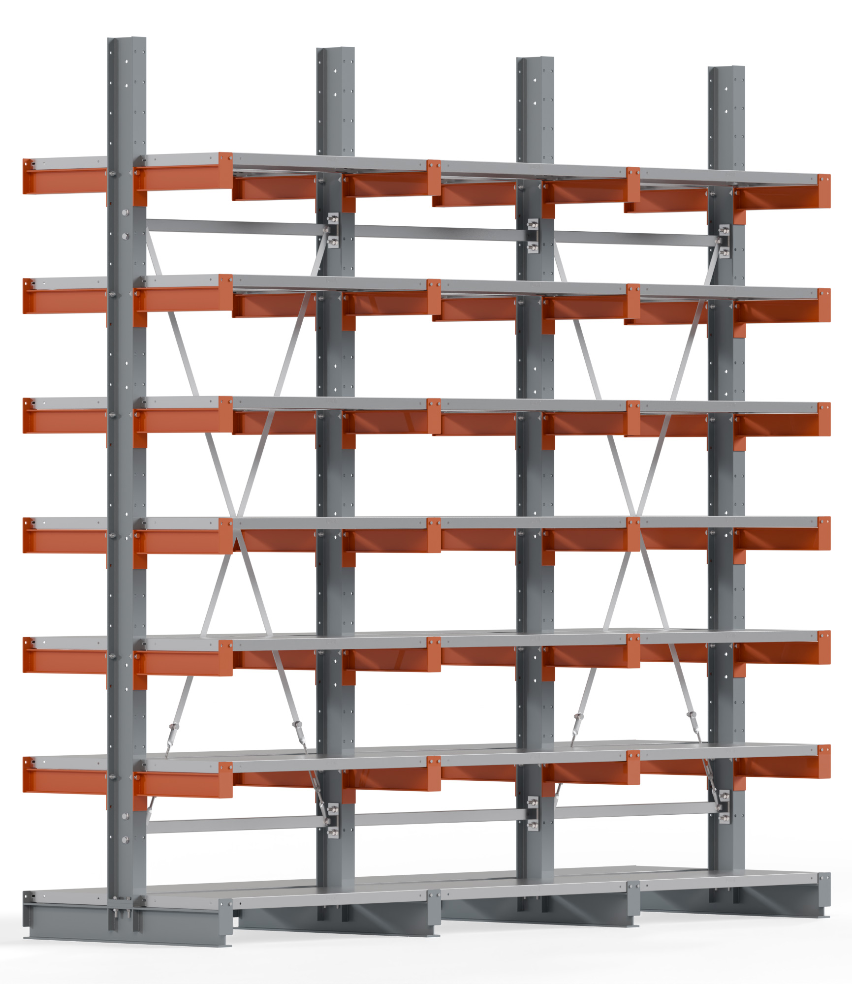 Regalwerk KARL BASIC 2250 Kragarmregal Stahlboden doppelseitig Komplettset 3000 x 3000 x 400 mm Lagerregal 3 Felder mit Kragarmlast 1100 kg | Ständerlast 2250 kg - 2x7 Ebenen mit Fachböden | Kragarme frei verstellbar (RW-B6-54310-40-S2) Bild-01